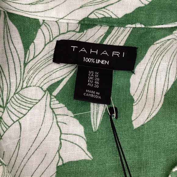 NWT Tahari linen green and white floral blouse size 1X - Picture 2 of 10